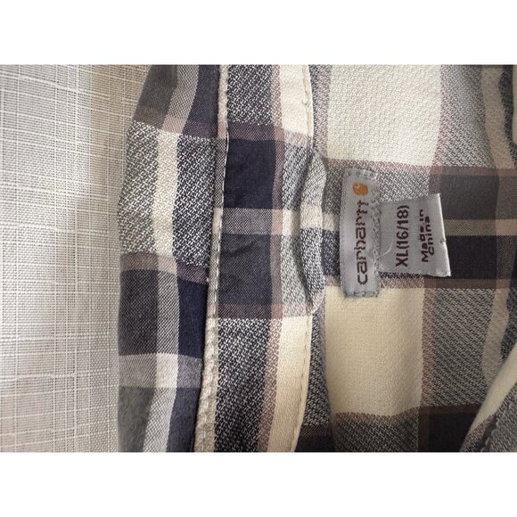 Carhartt Men’s XL Plaid Flannel Shirt Long Sleeve Button Up Work Blu/cre Cotton - Picture 3 of 8
